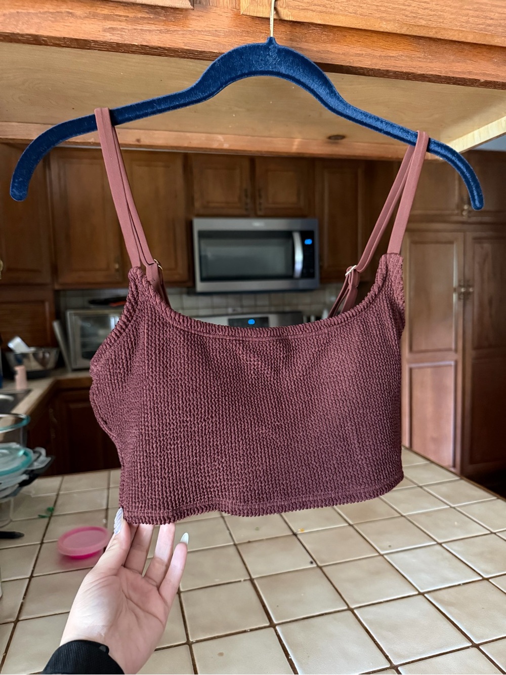 Kona Sol Brown Cropped Knit Tank with Adjustable Straps